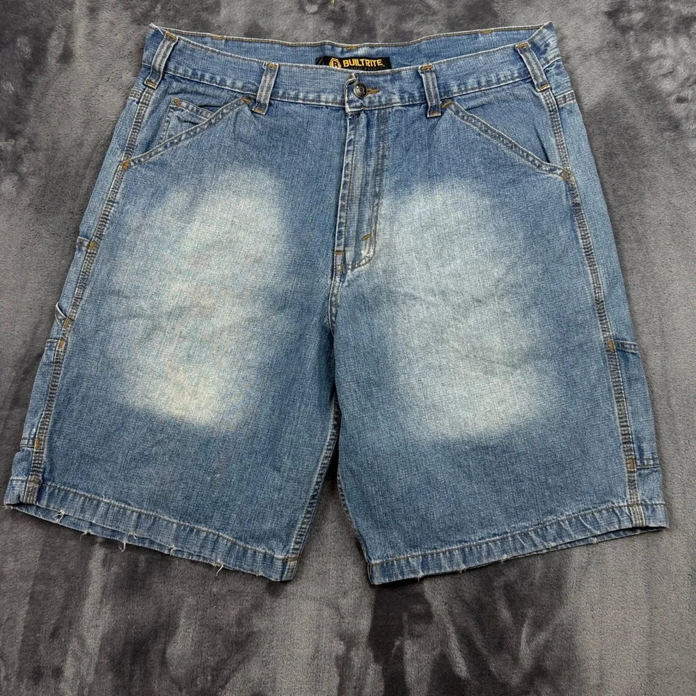 Builtright Denim Carpenter Shorts Mens 36 Blue Sandblasted Utility Workwear